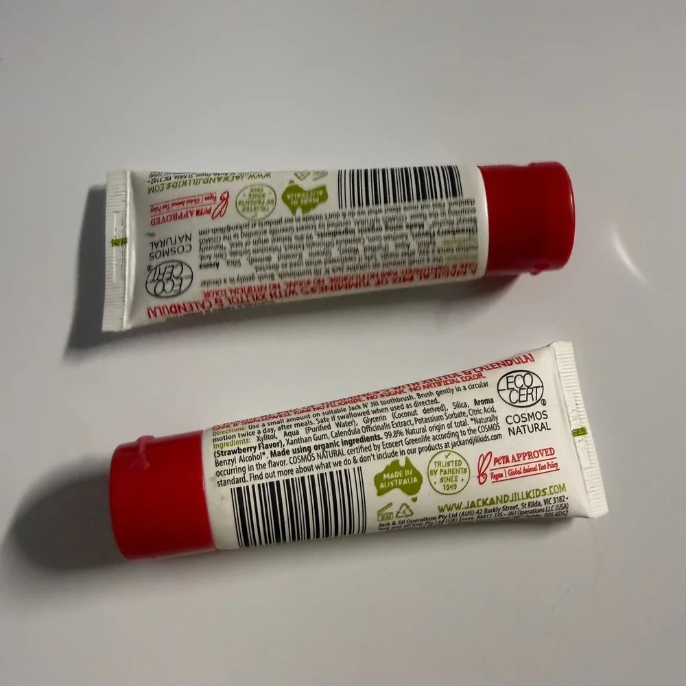 Jack N' Jill Kids Natural Strawberry Toothpaste Fluoride Free 2 Pack 1.76oz Each